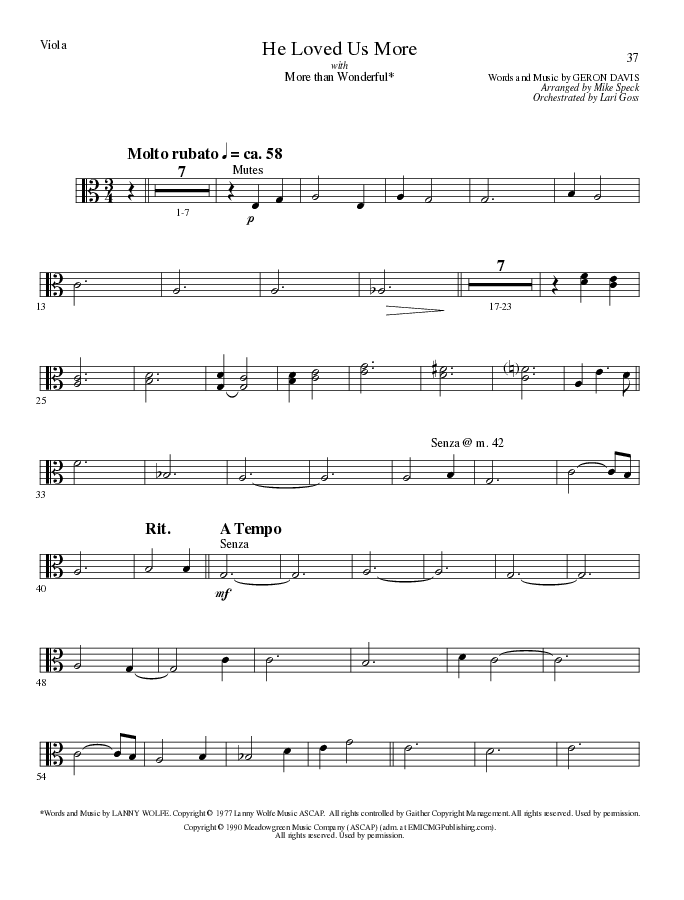 He Loved Us More (Choral Anthem SATB) Viola (Lillenas Choral / Arr. Mike Speck)