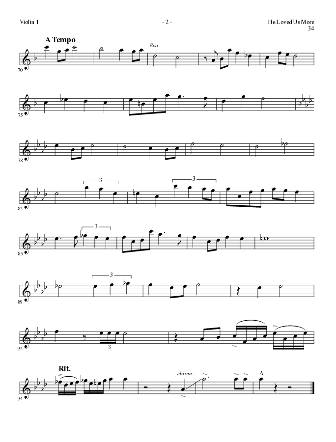 He Loved Us More (Choral Anthem SATB) Violin 1 (Lillenas Choral / Arr. Mike Speck)