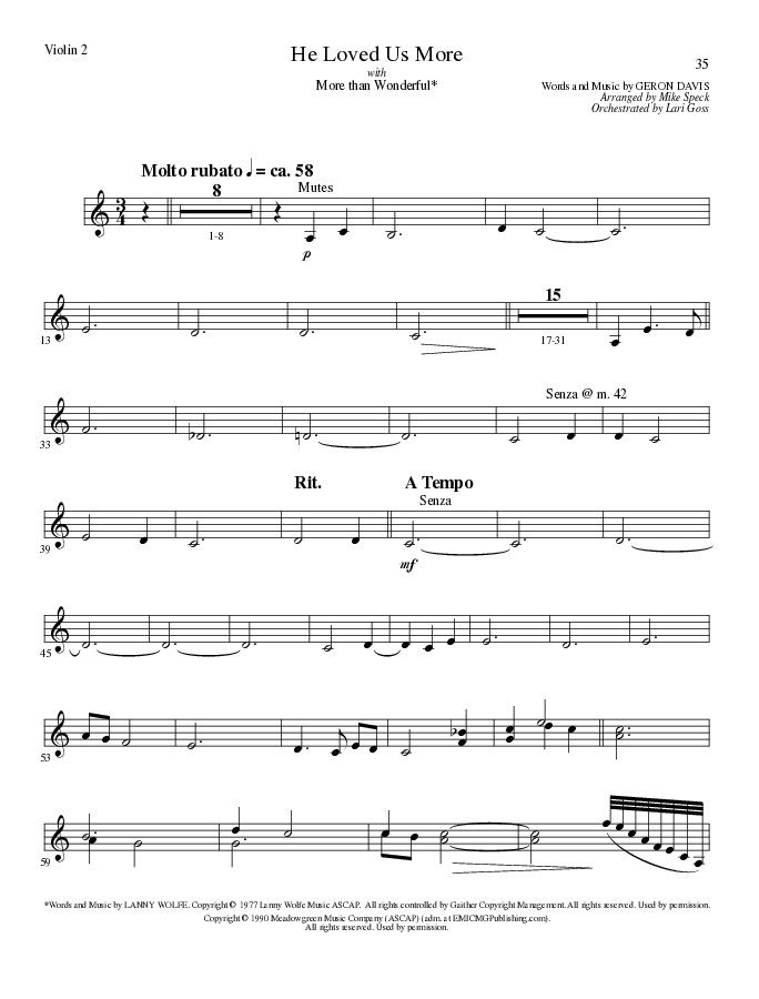 He Loved Us More (Choral Anthem SATB) Violin 2 (Lillenas Choral / Arr. Mike Speck)