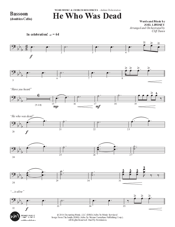 He Who Was Dead (Choral Anthem SATB) Bassoon (Word Music Choral / Arr. Cliff Duren)