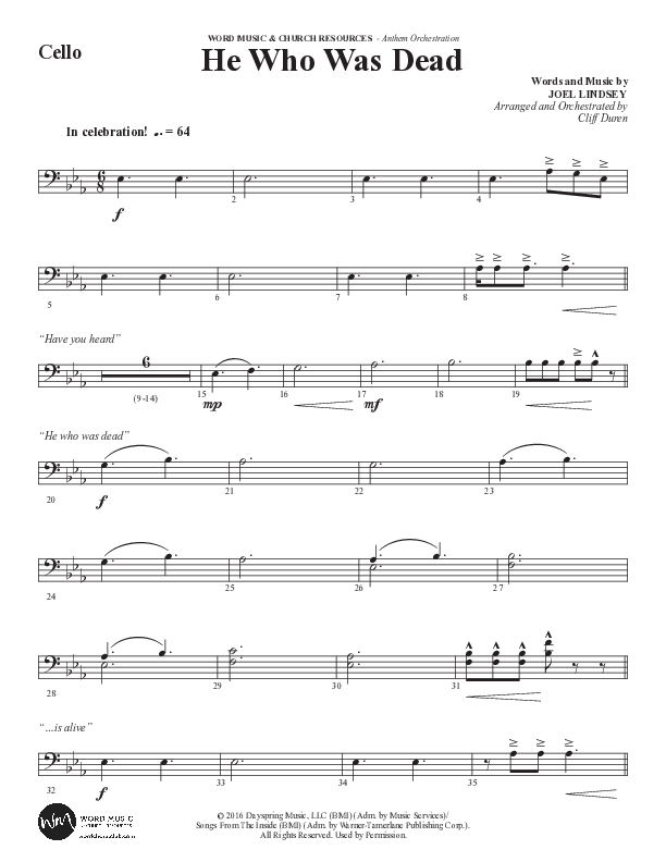 He Who Was Dead (Choral Anthem SATB) Cello (Word Music Choral / Arr. Cliff Duren)