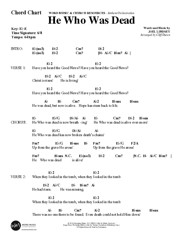 He Who Was Dead (Choral Anthem SATB) Chord Chart (Word Music Choral / Arr. Cliff Duren)