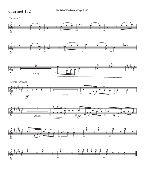 He Who Was Dead (Choral Anthem SATB) Clarinet 1/2 (Word Music Choral / Arr. Cliff Duren)