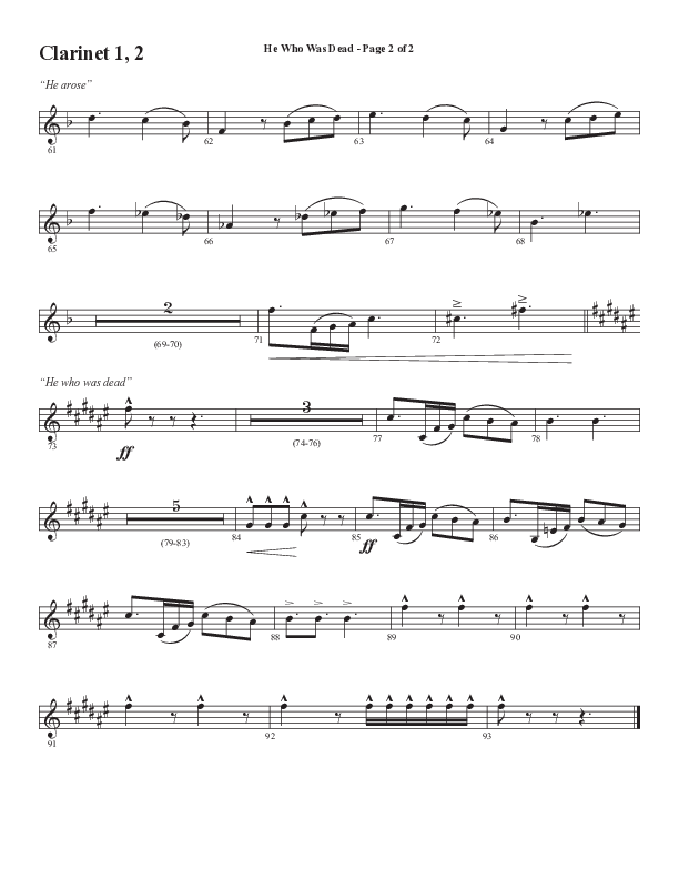 He Who Was Dead (Choral Anthem SATB) Clarinet 1/2 (Word Music Choral / Arr. Cliff Duren)