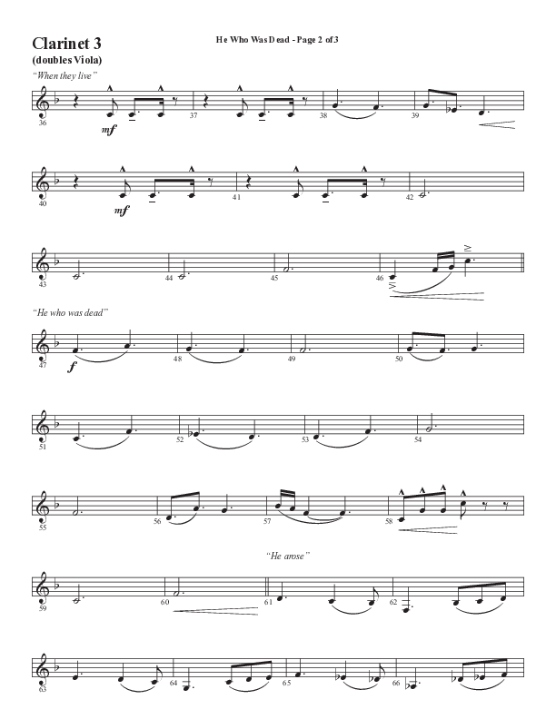 He Who Was Dead (Choral Anthem SATB) Clarinet 3 (Word Music Choral / Arr. Cliff Duren)