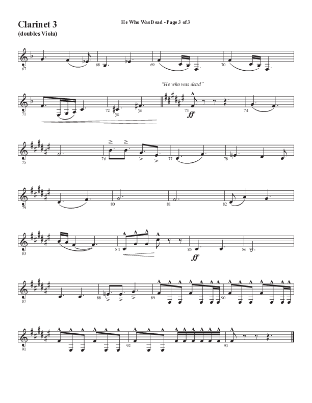 He Who Was Dead (Choral Anthem SATB) Clarinet 3 (Word Music Choral / Arr. Cliff Duren)