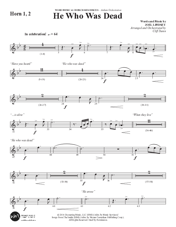 He Who Was Dead (Choral Anthem SATB) French Horn 1/2 (Word Music Choral / Arr. Cliff Duren)