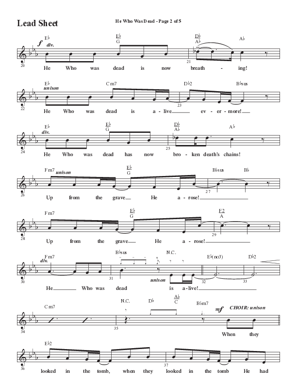 He Who Was Dead (Choral Anthem SATB) Lead Sheet (Melody) (Word Music Choral / Arr. Cliff Duren)