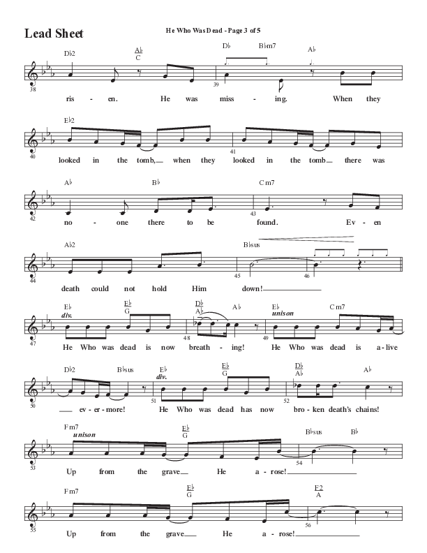 He Who Was Dead (Choral Anthem SATB) Lead Sheet (Melody) (Word Music Choral / Arr. Cliff Duren)