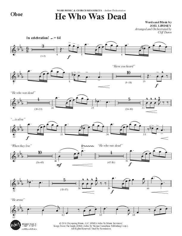 He Who Was Dead (Choral Anthem SATB) Oboe (Word Music Choral / Arr. Cliff Duren)
