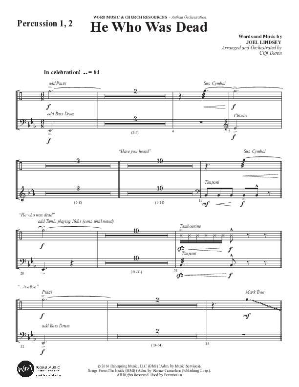 He Who Was Dead (Choral Anthem SATB) Percussion 1/2 (Word Music Choral / Arr. Cliff Duren)