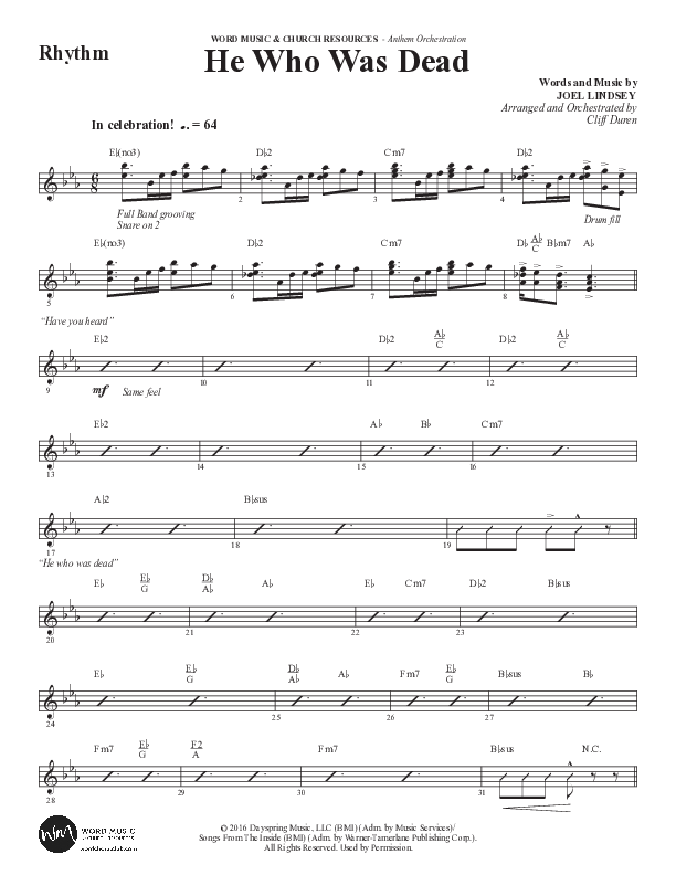 He Who Was Dead (Choral Anthem SATB) Rhythm Chart (Word Music Choral / Arr. Cliff Duren)