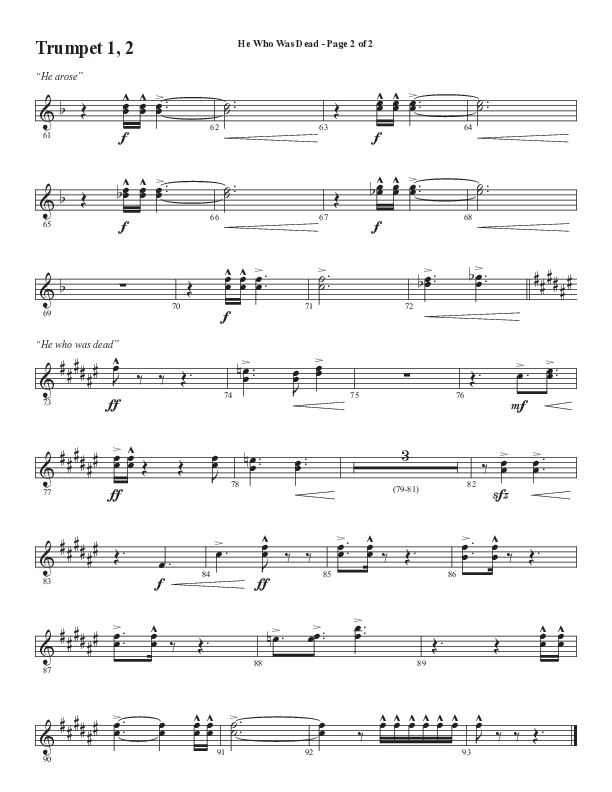 He Who Was Dead (Choral Anthem SATB) Trumpet 1,2 (Word Music Choral / Arr. Cliff Duren)