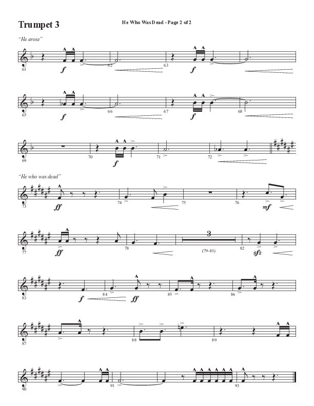 He Who Was Dead (Choral Anthem SATB) Trumpet 3 (Word Music Choral / Arr. Cliff Duren)