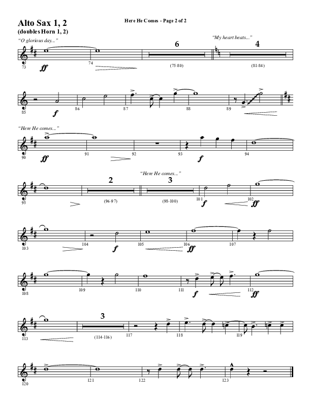 Here He Comes (Choral Anthem SATB) Alto Sax 1/2 (Word Music Choral / Arr. Cliff Duren)