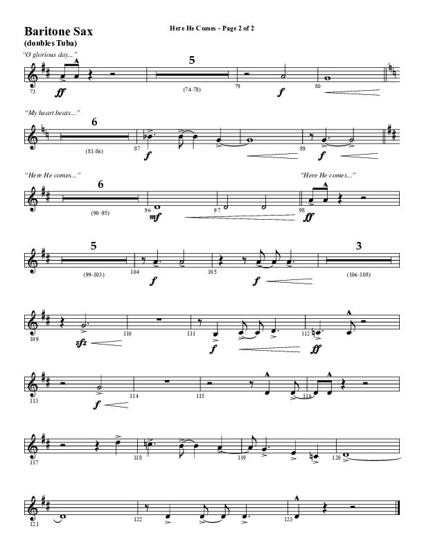 Here He Comes (Choral Anthem SATB) Bari Sax (Word Music Choral / Arr. Cliff Duren)