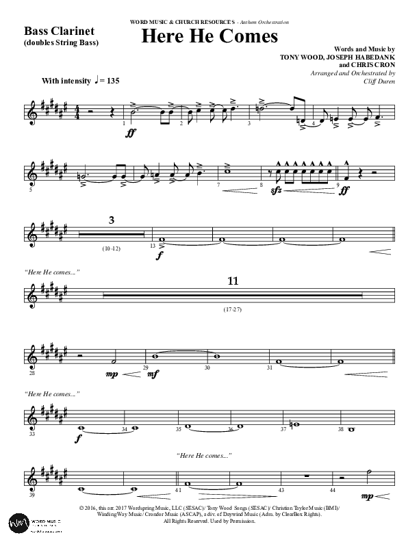 Here He Comes (Choral Anthem SATB) Bass Clarinet (Word Music Choral / Arr. Cliff Duren)