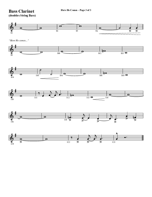 Here He Comes (Choral Anthem SATB) Bass Clarinet (Word Music Choral / Arr. Cliff Duren)