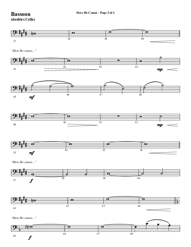 Here He Comes (Choral Anthem SATB) Bassoon (Word Music Choral / Arr. Cliff Duren)