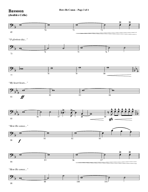 Here He Comes (Choral Anthem SATB) Bassoon (Word Music Choral / Arr. Cliff Duren)
