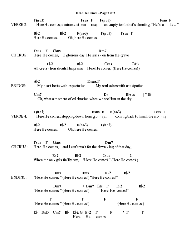 Here He Comes (Choral Anthem SATB) Chord Chart (Word Music Choral / Arr. Cliff Duren)