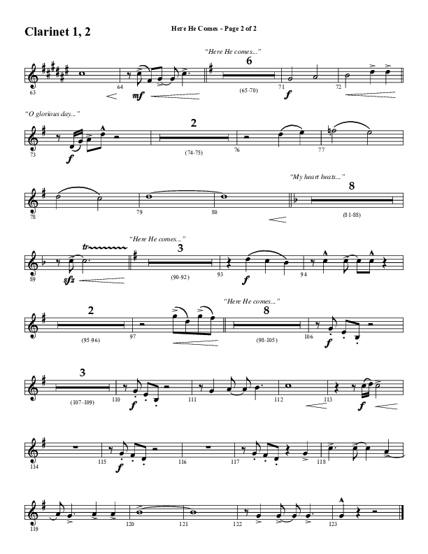 Here He Comes (Choral Anthem SATB) Clarinet 1/2 (Word Music Choral / Arr. Cliff Duren)
