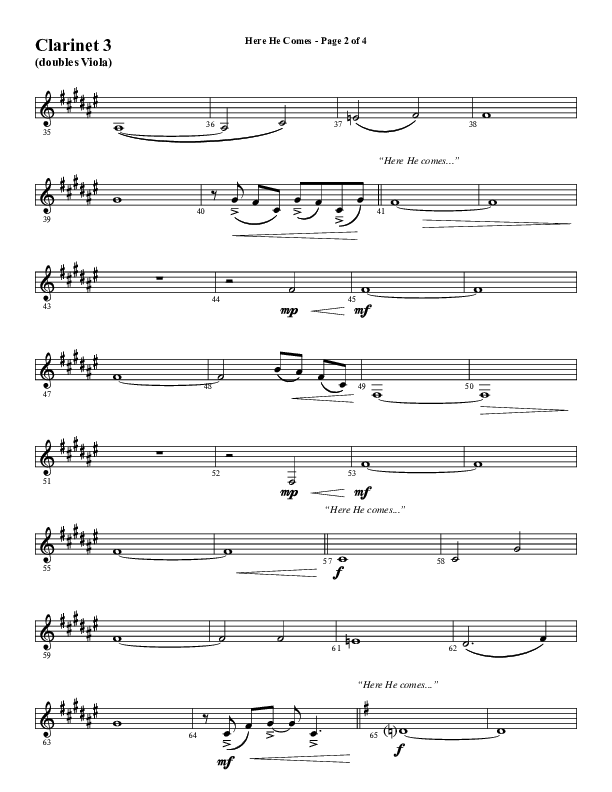 Here He Comes (Choral Anthem SATB) Clarinet 3 (Word Music Choral / Arr. Cliff Duren)