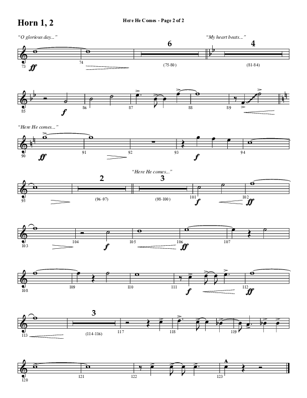 Here He Comes (Choral Anthem SATB) French Horn 1/2 (Word Music Choral / Arr. Cliff Duren)