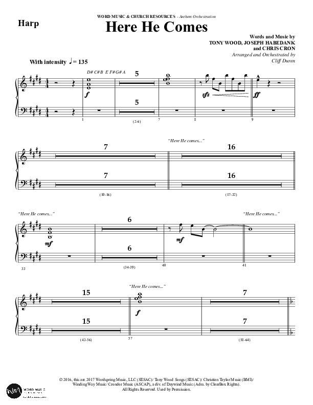 Here He Comes (Choral Anthem SATB) Harp (Word Music Choral / Arr. Cliff Duren)