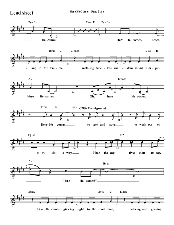 Here He Comes (Choral Anthem SATB) Lead Sheet (Melody) (Word Music Choral / Arr. Cliff Duren)
