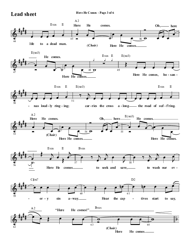 Here He Comes (Choral Anthem SATB) Lead Sheet (Melody) (Word Music Choral / Arr. Cliff Duren)