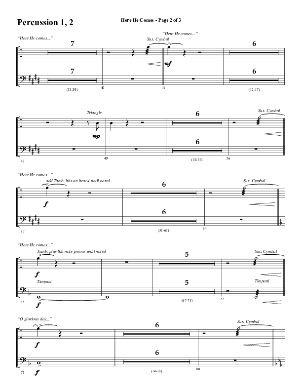 Here He Comes (Choral Anthem SATB) Percussion 1/2 (Word Music Choral / Arr. Cliff Duren)
