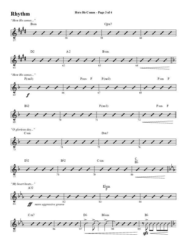 Here He Comes (Choral Anthem SATB) Rhythm Chart (Word Music Choral / Arr. Cliff Duren)