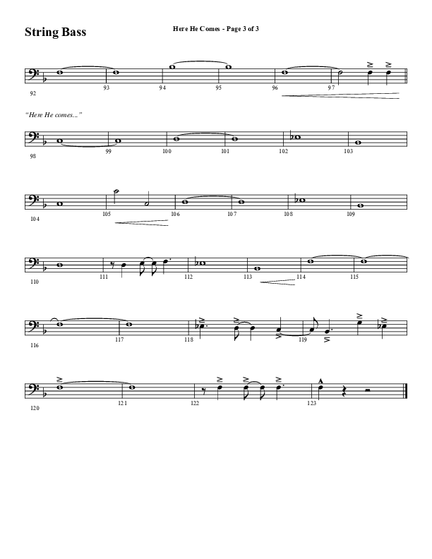 Here He Comes (Choral Anthem SATB) String Bass (Word Music Choral / Arr. Cliff Duren)