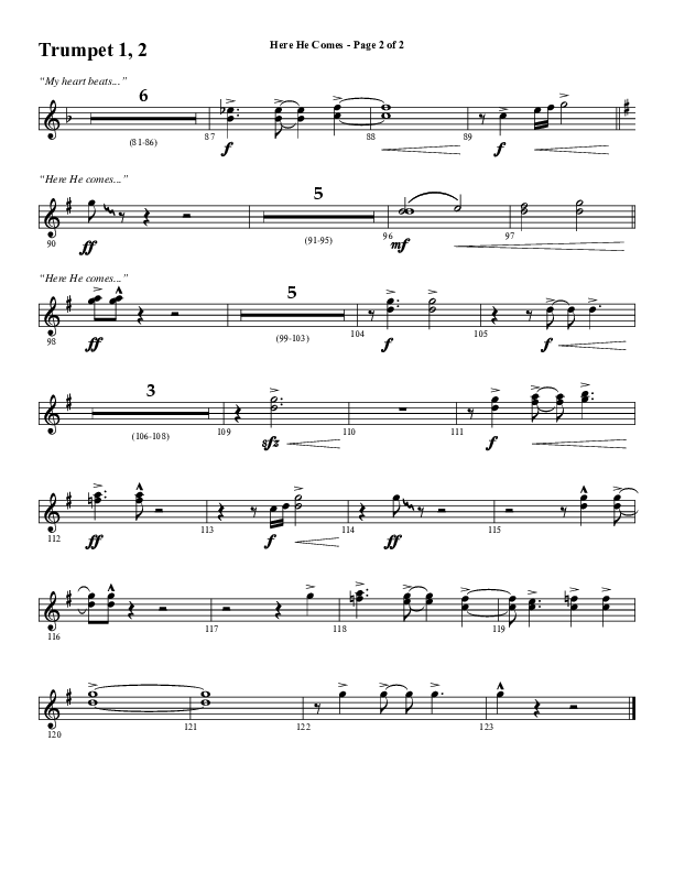 Here He Comes (Choral Anthem SATB) Trumpet 1,2 (Word Music Choral / Arr. Cliff Duren)
