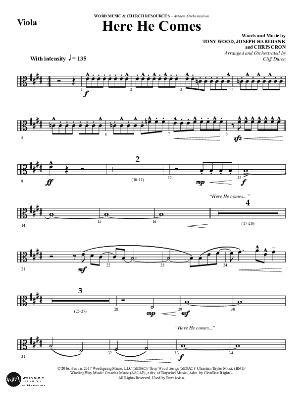 Here He Comes (Choral Anthem SATB) Viola (Word Music Choral / Arr. Cliff Duren)