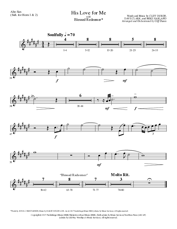 His Love For Me with Blessed Redeemer (Choral Anthem SATB) Alto Sax (Lillenas Choral / Arr. Cliff Duren)