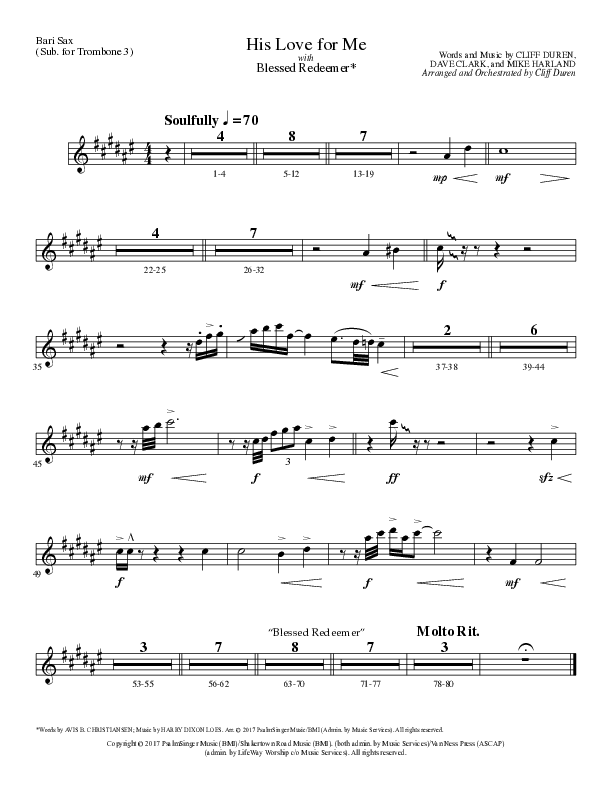 His Love For Me with Blessed Redeemer (Choral Anthem SATB) Bari Sax (Lillenas Choral / Arr. Cliff Duren)