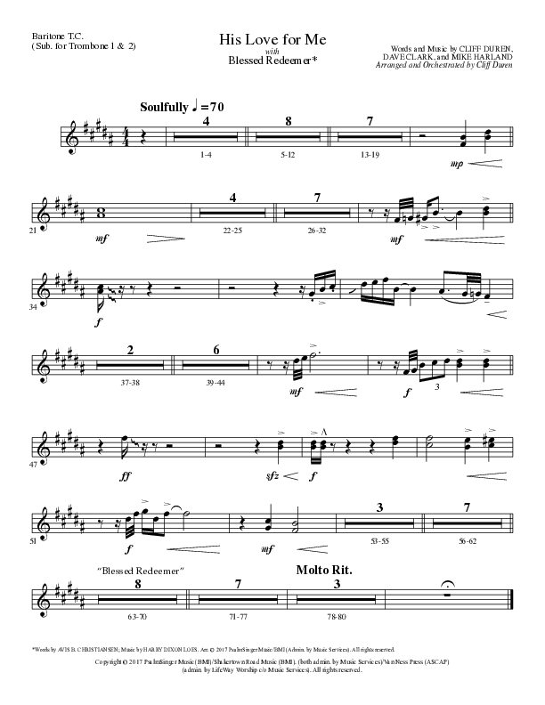 His Love For Me with Blessed Redeemer (Choral Anthem SATB) Baritone TC (Lillenas Choral / Arr. Cliff Duren)