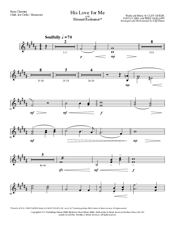 His Love For Me with Blessed Redeemer (Choral Anthem SATB) Bass Clarinet (Lillenas Choral / Arr. Cliff Duren)