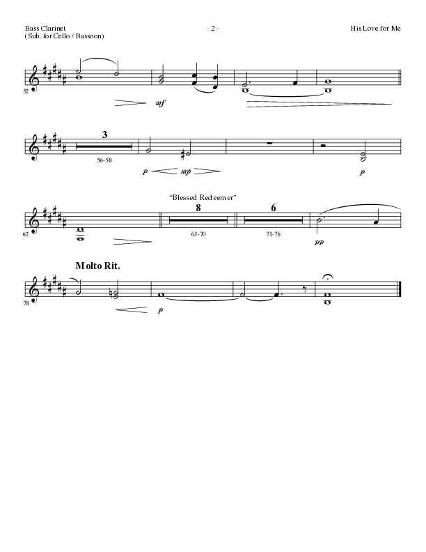 His Love For Me with Blessed Redeemer (Choral Anthem SATB) Bass Clarinet (Lillenas Choral / Arr. Cliff Duren)