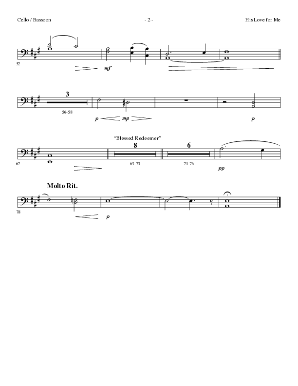 His Love For Me with Blessed Redeemer (Choral Anthem SATB) Cello (Lillenas Choral / Arr. Cliff Duren)