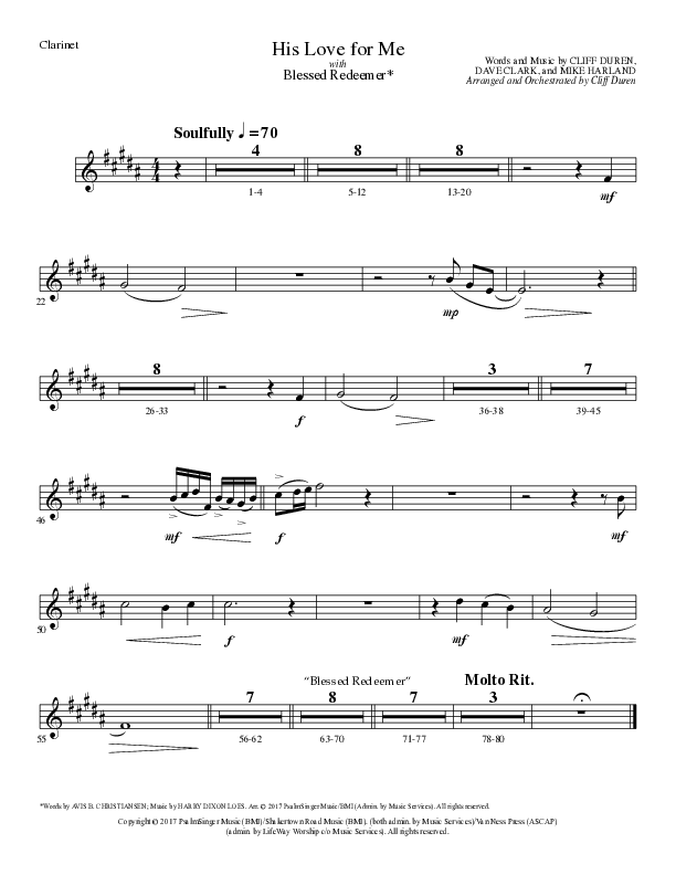 His Love For Me with Blessed Redeemer (Choral Anthem SATB) Clarinet (Lillenas Choral / Arr. Cliff Duren)