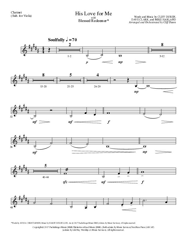 His Love For Me with Blessed Redeemer (Choral Anthem SATB) Clarinet (Lillenas Choral / Arr. Cliff Duren)