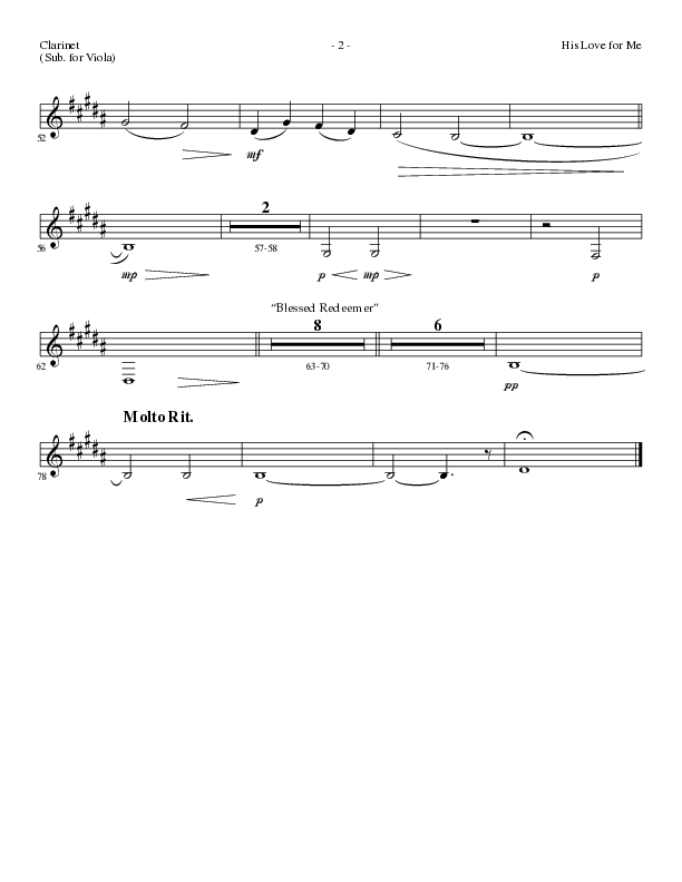 His Love For Me with Blessed Redeemer (Choral Anthem SATB) Clarinet (Lillenas Choral / Arr. Cliff Duren)