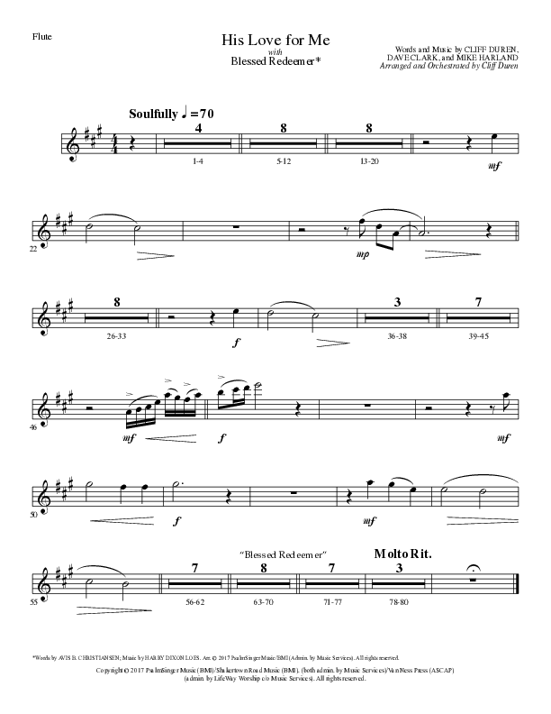 His Love For Me with Blessed Redeemer (Choral Anthem SATB) Flute (Lillenas Choral / Arr. Cliff Duren)
