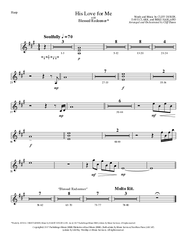 His Love For Me with Blessed Redeemer (Choral Anthem SATB) Harp (Lillenas Choral / Arr. Cliff Duren)