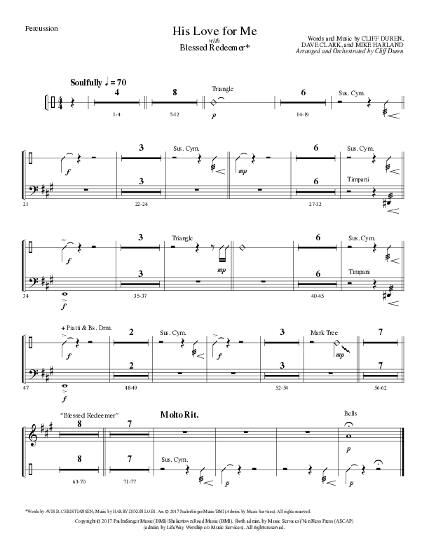 His Love For Me with Blessed Redeemer (Choral Anthem SATB) Percussion (Lillenas Choral / Arr. Cliff Duren)