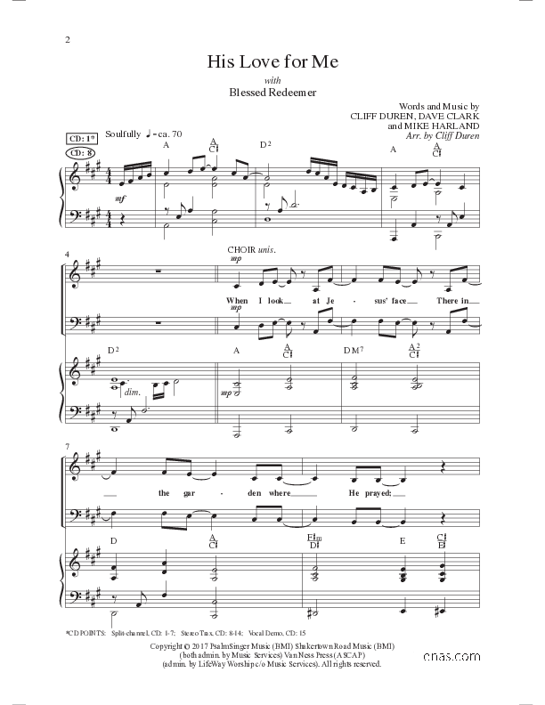 His Love For Me with Blessed Redeemer (Choral Anthem SATB) Anthem (SATB/Piano) (Lillenas Choral / Arr. Cliff Duren)