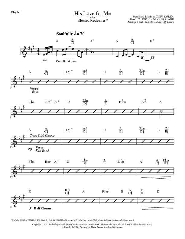 His Love For Me with Blessed Redeemer (Choral Anthem SATB) Rhythm Chart (Lillenas Choral / Arr. Cliff Duren)